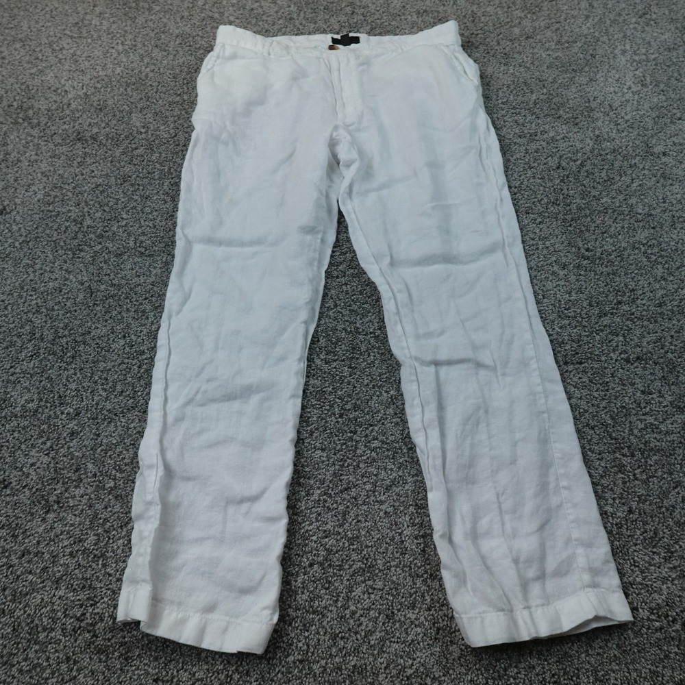 Club Room Pants Mens 32X30 White Linen Chino Trouser Beach Summer Flat Front